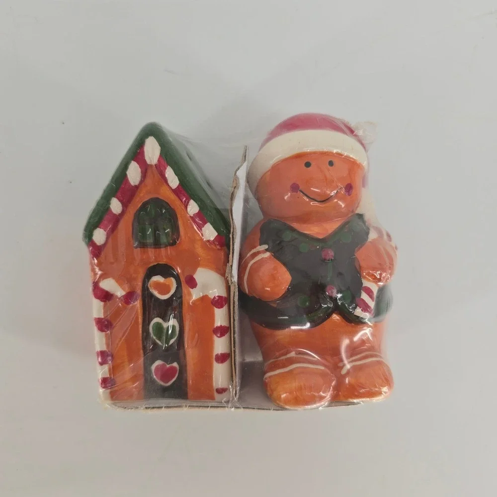 Vintage Gingerbread House & Boy Salt Pepper Shaker Set New in Package